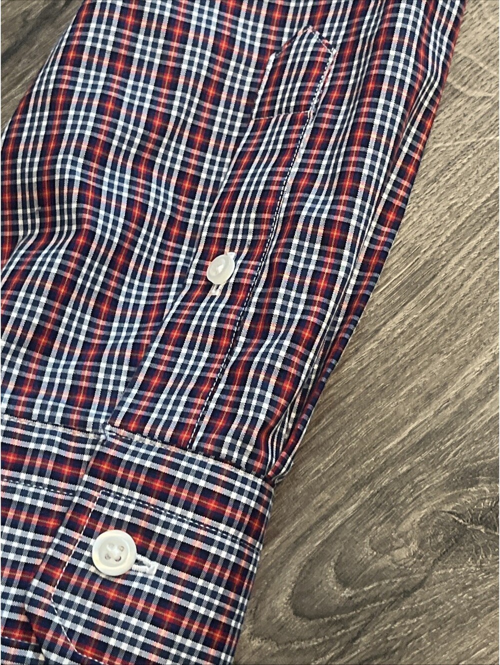 Nautica Mens XL Red/Blue/White Plaid Front Pocket Long Sleeve Button Up Shirt - Picture 5 of 8